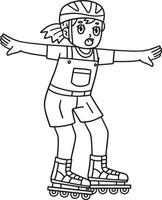 Female Inline Skater Practicing Isolated Coloring vector