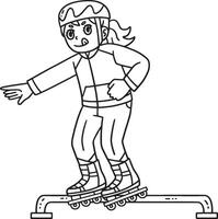 Female Inline Skater Grinding on Rail Isolated vector