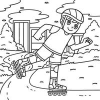 Inline Skating Boy Coloring Page for Kids vector
