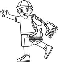 Inline Skater Carrying Skates Isolated Coloring vector