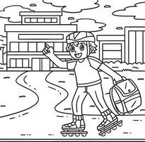 Inline Skater with School Bag Coloring Page vector