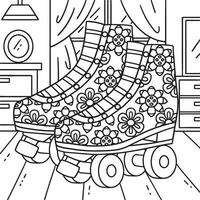 Roller Skates with Flower Prints Coloring Page vector