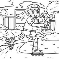 Female Inline Skating with Doll Coloring Page vector