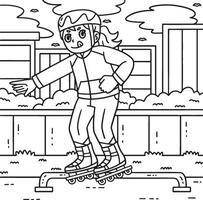 Female Inline Skater Grinding on Rail Coloring vector