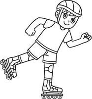 Inline Skating Boy Isolated Coloring Page for Kids vector