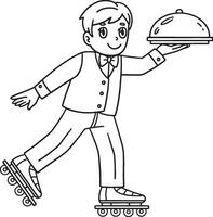 Inline Skates Waiter Isolated Coloring Page vector
