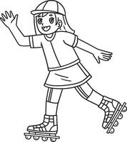 Inline Skating Girl Isolated Coloring Page vector