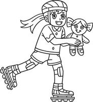 Female Inline Skating with Doll Isolated Coloring vector