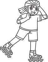 Female Inline Skater Adjusting Helmet Isolated vector