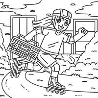 Female Inline Skater with Radio Coloring Page vector