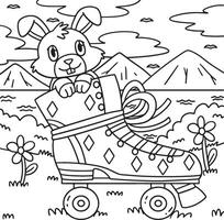 Roller Skate with a Bunny Peaking Out Coloring vector