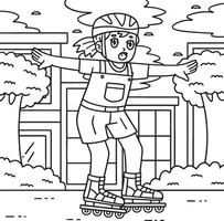 Female Inline Skater Practicing Coloring Page vector