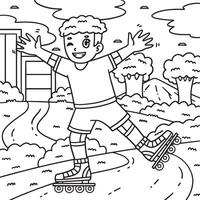 Inline Skater Waving Coloring Page for Kids vector