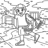 Inline Skater Carrying Skates Coloring Page vector