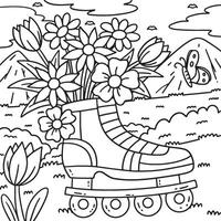 Inline Skates with Sprouting Flowers Coloring Page vector