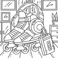 Roller Skates and Headphones Coloring Page vector