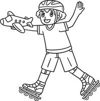 Inline Skating Boy with Toy Isolated Coloring vector