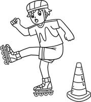 Inline Skater Avoiding Traffic Cone Isolated vector