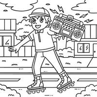 Inline Skater Carrying Radio Coloring Page vector