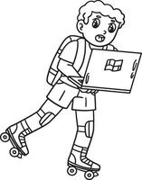 Roller Skating Boy with a Laptop Isolated Coloring vector