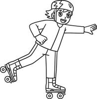 Roller Skating Boy Isolated Coloring Page for Kids vector