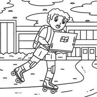 Roller Skating Boy with a Laptop Coloring Page vector