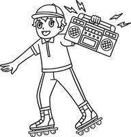 Inline Skater Carrying Radio Isolated Coloring vector