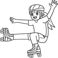 Roller Skating Girl on One Leg Isolated Coloring vector