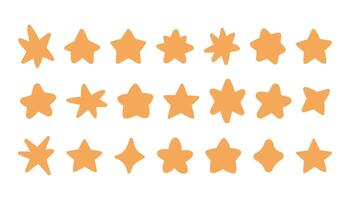 Simple hand drawn star set on a white background. Hand drawn doodle elements. Yellow doodle stars different shapes. vector