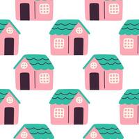 A pattern of pink houses on a white background vector