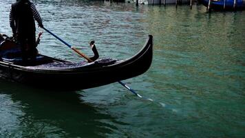 Strong gondolier rows long boat by hand using long oar video