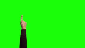 Hand with raised index finger appears on green and white video