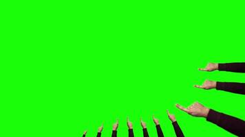 Men hand raised index fingers appear on green and white video
