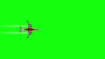 Modern airplane flies fast on green chromakey background video