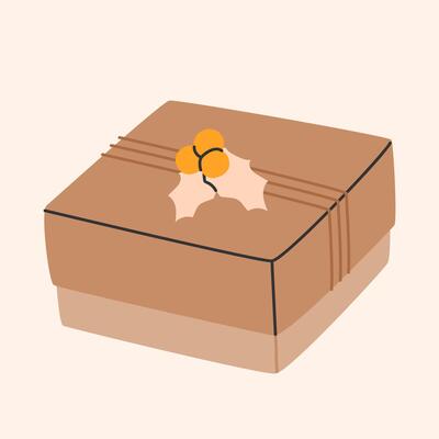 Eco-friendly gift package.Boxe with craft paper.Holiday present decorated with holly berry.Christmas and New Year concept.Hand-drawn trendy style. illustration EPS10