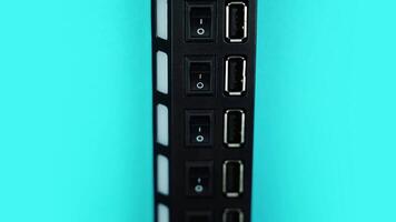 Long black universal serial bus extension cord with buttons video