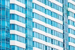 A blue building with many windows photo