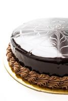 A chocolate cake with a white frosting on top photo