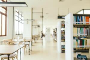 A library with tables and chairs in it photo