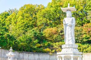 A statue of buddha in front of a forest photo