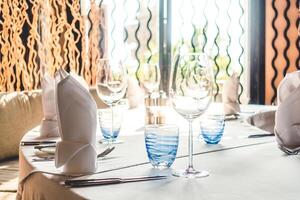 A table with a white cloth photo