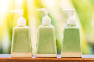 Three bottles of hand soap photo