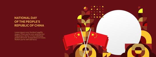 Template is ideal for public holiday promotions, including China National Day events, with an eye-catching red and gold geometric design. vector