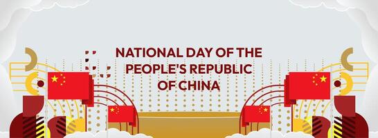 Elegant design features a geometric pattern in red, yellow, and gold, making it perfect for celebrating China National Day. Use it for invitations, social media headers, and festival promotions. vector