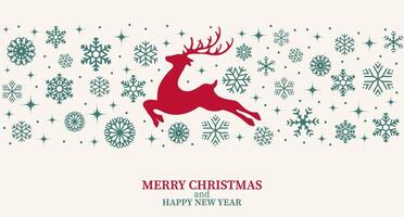 Vintage Christmas background with snowflakes and reindeer. Merry Christmas and Happy New Year greeting card. Illustration vector