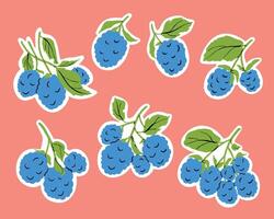 Sticker Set with Blackberry Branches Illustration on White Background vector