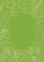Farm Fresh Vegetables Icons on Vertical Green Background. Organic Food Banner vector