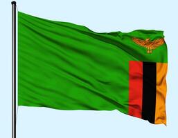 Zambia Flag Wind Waving With Pole photo