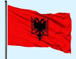 Albania Flag Wind Waving With Pole photo