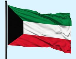 Kuwait Flag Wind Waving With Pole photo